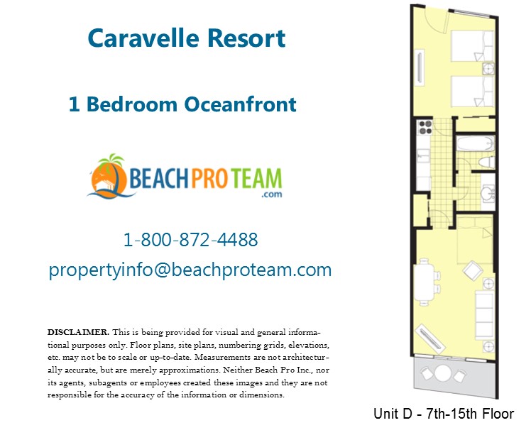 Caravelle Resort Floor Plan D - 1 Bedroom Oceanfront 7th - 15th Floor